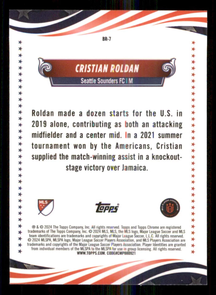 2024 Topps Chrome MLS The Brave #BR7 Cristian Roldan - Image 2 of 2