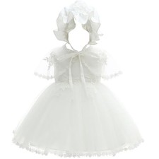 Baby Girls White Christening Dress With Bonnet Newborn 3-6 Months White 4