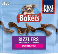 BAKERS Sizzlers Bacon Dog Treats 315G (Pack of 3) 39.78 per kilo