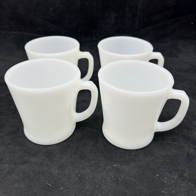 Vintage Fire King White Milk Glass Set of 4 Coffee Mugs Anchor Hocking