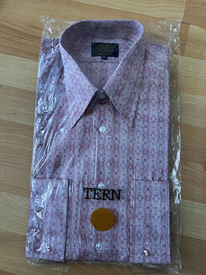 VINTAGE 1960ER JAHRE TERN HERREN BAUMWOLLE HEMD GEOMETRISCH GRÖSSE 16 ALTROSA NEU MIT ETIKETT