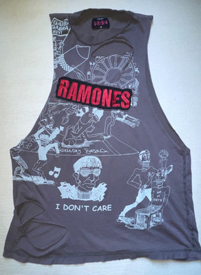 Ramones 1234 Sleeveless Grey Shirt Women s Size MED Distressed TShirt Punk Merch