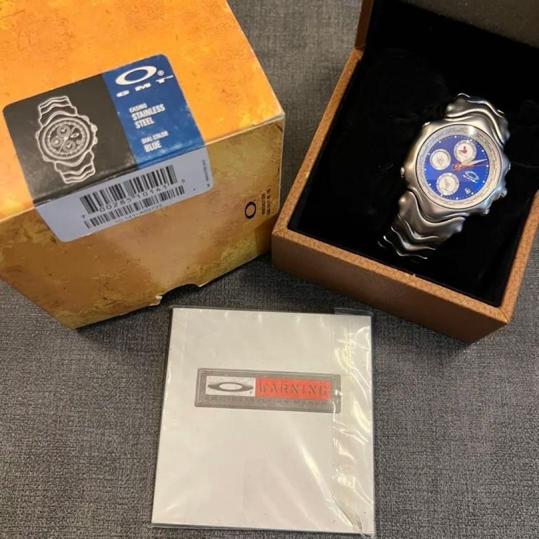 【電池交換済】オークリー GMT 腕時計 ブルー ワールドタイム 箱あり美品 OAKLEY GMT World Time Watch Blue Dial Vintage Box Manual Rare Mens