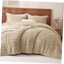 Fluffy Sherpa Fleece Comforter Set, 3 Pieces Warm Fuzzy Soft King Khaki