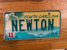 South Carolina Vanity License Plate 1989 SC NEWTON