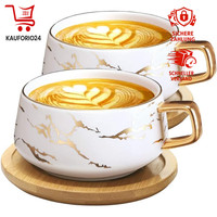 Cappuccino Tassen 300 Ml Marmor Porzellan Mit Unterteller FüR Tee Kaffee 2 StüCk