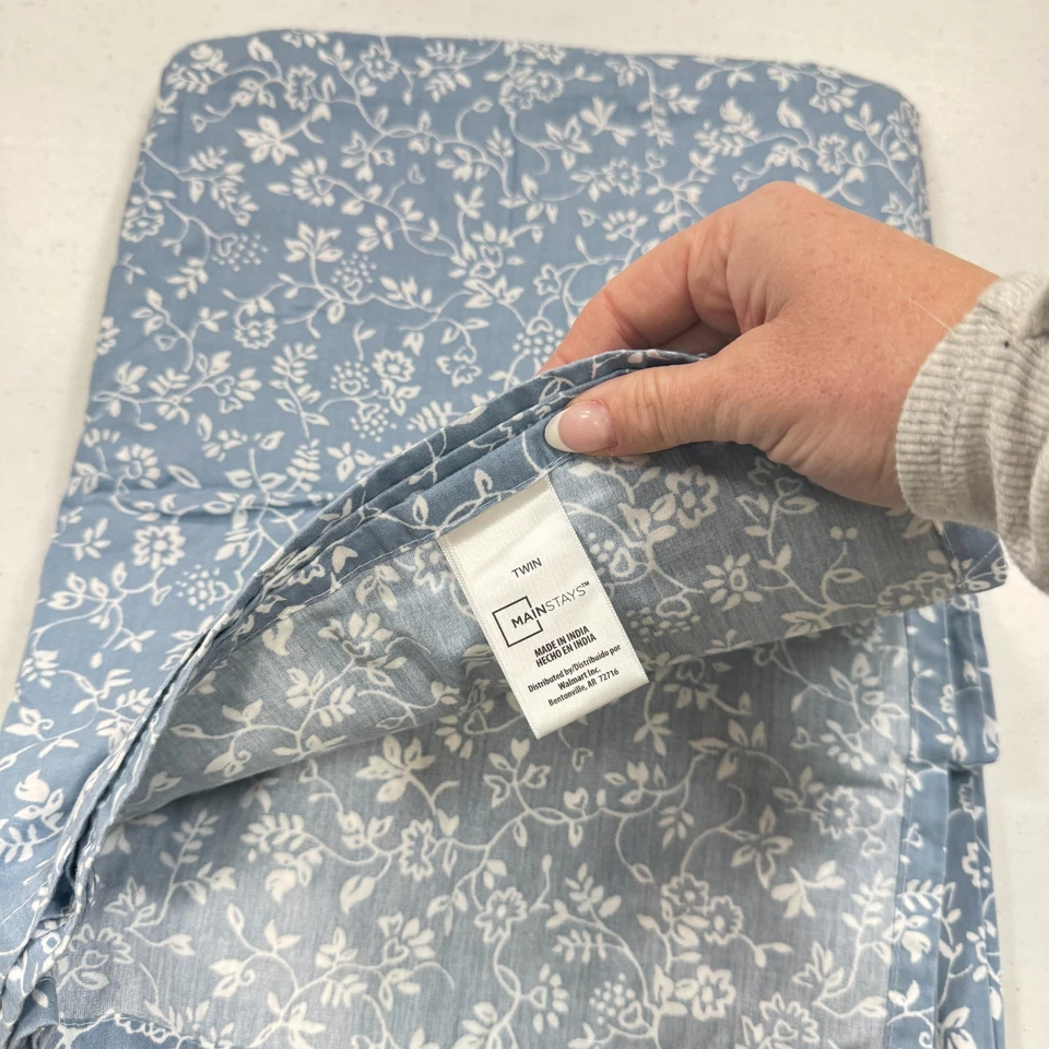 mainstays twin flat sheet blue floral all over vines cotton blend traditional - Image 2 of 4