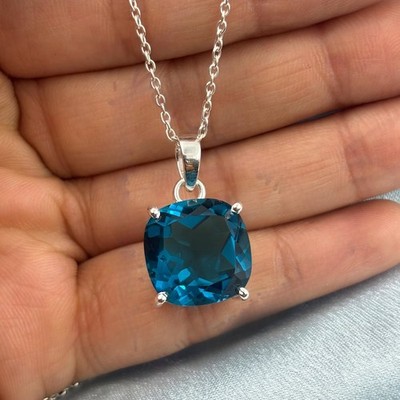 60.80 Ct London Blue Topaz  Sterling Silver Pendant Gemstone Jewelry With Chain