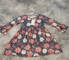 Pete and Lucy girls floral A-line dress gray pink white long sleeve ruffle 2T