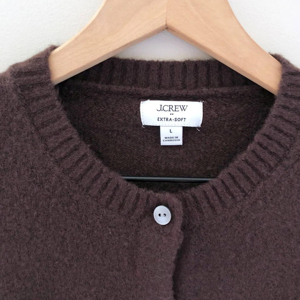 Nuevo con etiquetas Suéter Cárdigan J.Crew Factory Talla L en Hilo Extra Suave Marrón Cacao Baya Foto 3 de 4