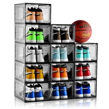 12 Pack Gray Transparent Shoe Storage Organizer, Stackable Shoe Boxes for Clo...