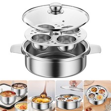 Stainless Steel Poached Egg Maker Pot Egg Poacher Egg Poaching Pan with 4x Bowls