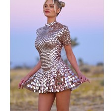 NWT Born in Stockholm Melanie metallic party dress silver festival mini large