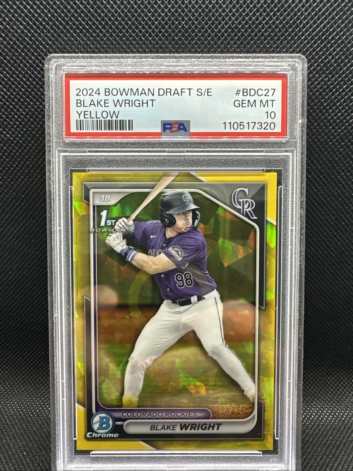 2024 Bowman Chrome Draft Sapphire Edition - Blake Wright #BDC-27 Yellow /75 (RC)