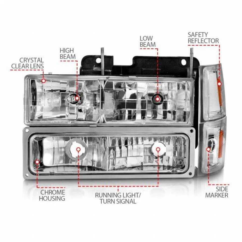 Faros de cristal ANZO para GMC Yukon 1992-1999 con luces de señalización y señalización laterales Foto 3 de 4