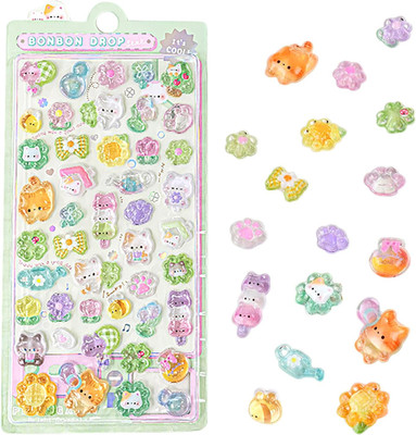 3D Kawaii Sticker Set, Süße Puffy Katzen Aufkleber Mini Wiederverwendbar, Cute A