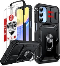 Magnetic Ring Kickstand Case w/Camera Cover  2 Tempered for Samsung Galaxy A15