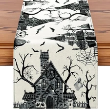 Artscope Black White Spooky Haunted House Tree 13" x 72", 