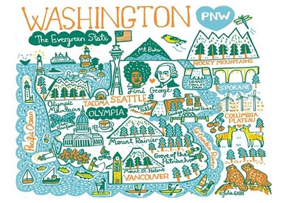 Statescapes Washington Kitchen Towel 100 Cotton Dish Towel State Map Gift
