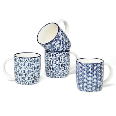 MACHUMA Set of 4 12 oz Coffee Mugs with Blue and 4 Count (Pack 1), 1