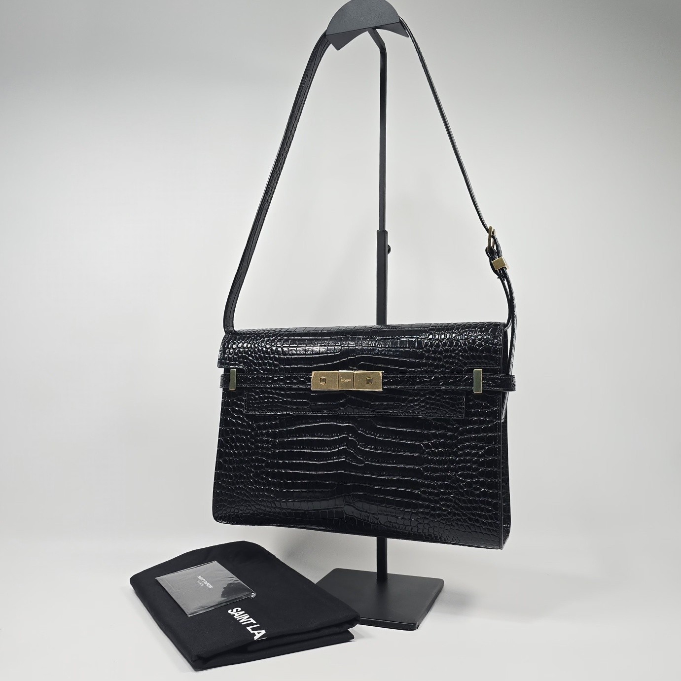 Borsa a tracolla Saint Laurent Manhattan in pelle lucida goffrata 28 5 x 20 x 7