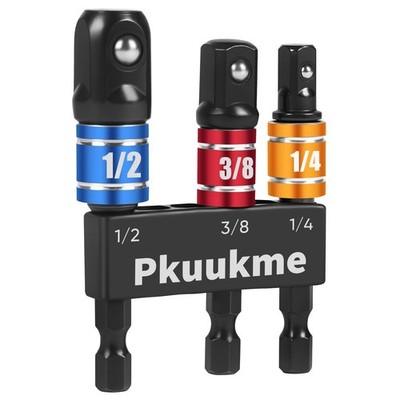 Pkuukme 3PCS Impact Socket Adapter Set - 1/4'', 3/8'', 1/2'' Drill Socket... 