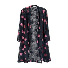 Anthropologie Floreat Kimono Navy Sheer Swiss Dot Velvet Floral Womens One Size