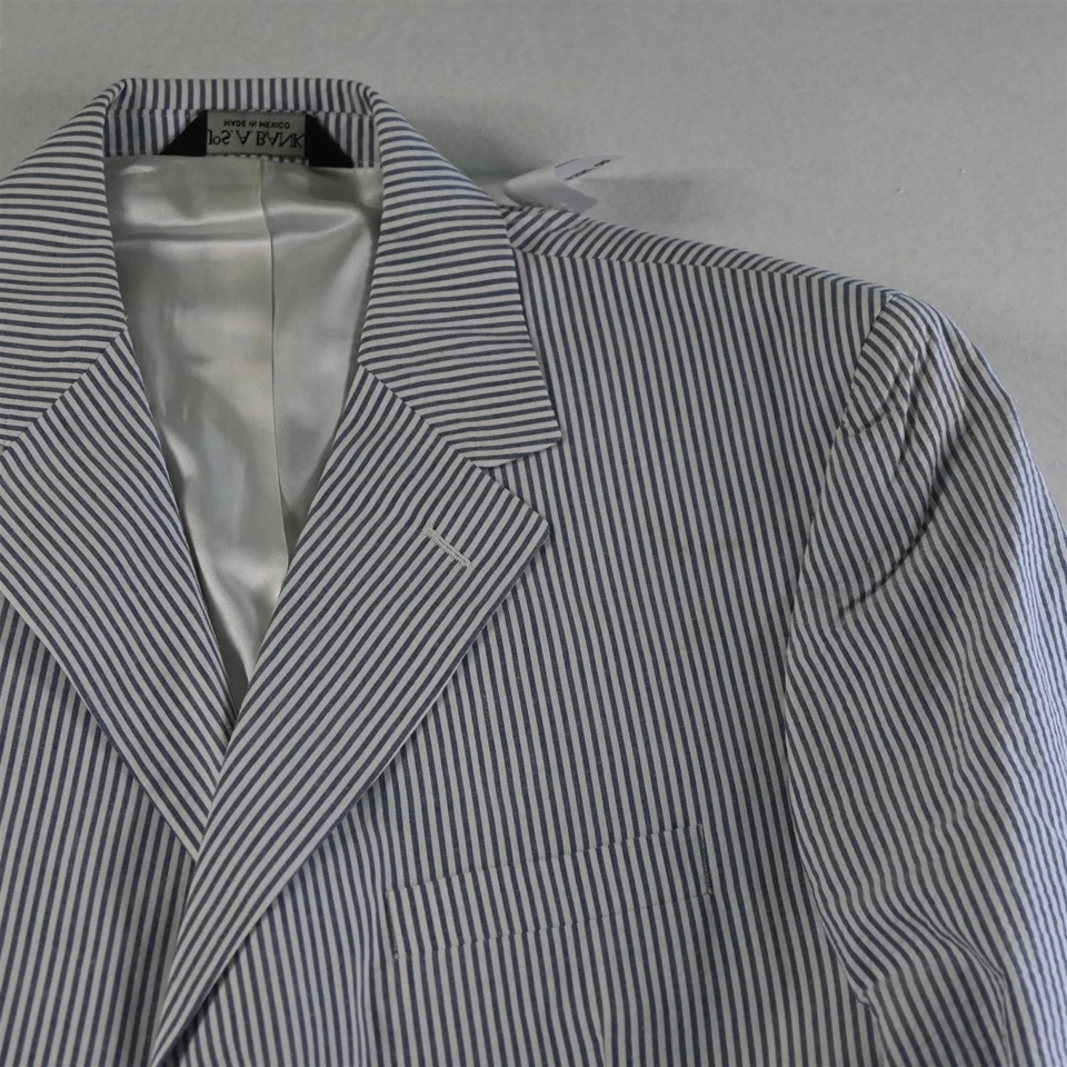 全新 Jos. A. Bank 40R 32x38 蓝色白色条纹泡泡纱 Mitchell 男式西装 — 第 3/4 张图片
