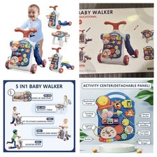 5 in 1 Baby Push Walker Educational Activity Center Learning Walk Sit Stand Play
