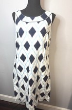 NWT Talbots Sleeveless Dress Size 8 Linen Cotton Blend Lined Navy Blue White