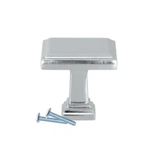 Transitional Square Steps Brushed Nickel Cabinet Hardware Knob, 1-1/4 Inch Overa