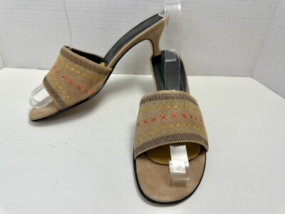 Vero Cuoio Country Days Italian Leather Slide On Open Toe Kitten Heel Shoes Sz 8