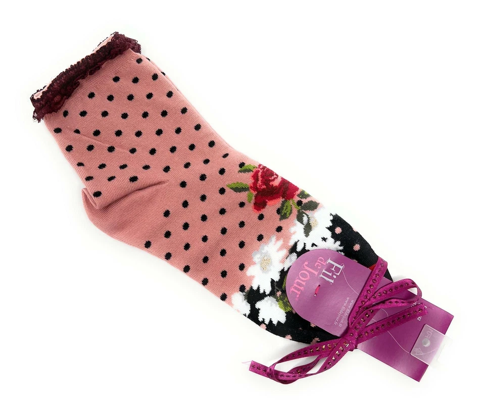 Calcetines Fil de Jour France para mujer rosa margarita rojo rosa EE. UU. 7/9,5 hechos en Italia Foto 2 de 4