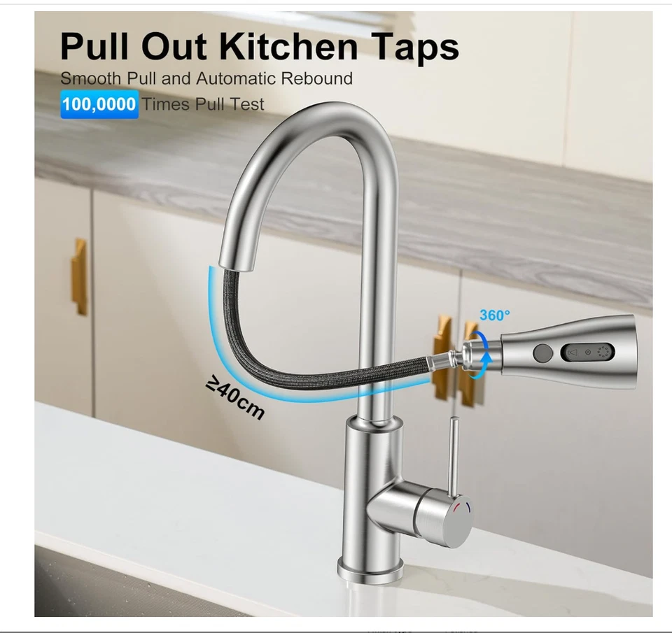 Kitchen mixer tap Nickel Silver Single Lever Pull-out Spray RRP £50 - OPEN BOX - Image 2 of 4