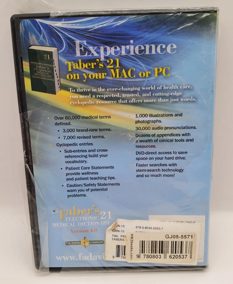 Taber's 21 Electronic Medical Dictionary Version 4.0 ~ DVD Rom ~ MAC & WINDOWS - Image 3 of 4