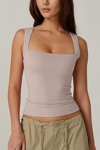NEU Damen ärmellos Träger Tank quadratischer Ausschnitt Training Fitness Freizeit Crop Tops - Bild 8 von 21