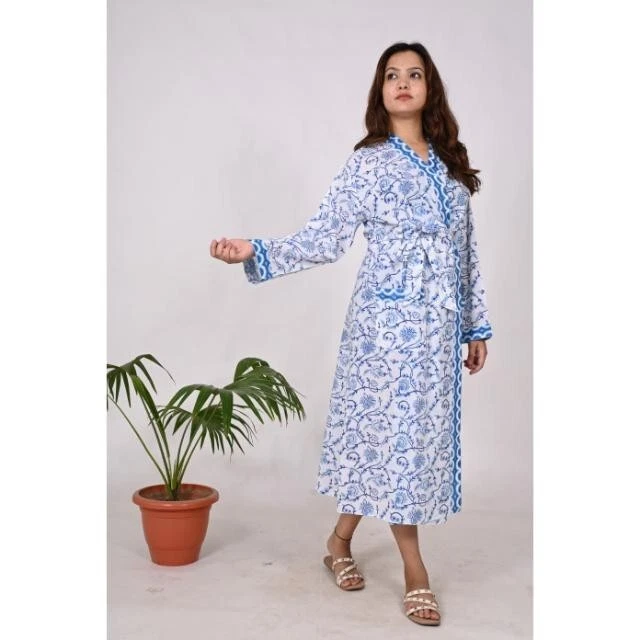 Handcrafted Cotton Kimono Robe Block Printed Lounge Wear Spa Night Robe Summer
Opens in a new window