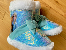 MWT FROZEN Blue Sequence BOOT SLIPPERS Sz 5-6 Toddler/Little Girl