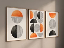 Black Orange Neutral Wall Prints Midcentury Modern Wall Art Canvas Prints