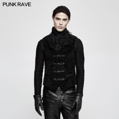 Punk Rave Opéra Victorien Gothique Steampunk Vert Jacquard Gilet Y-813
