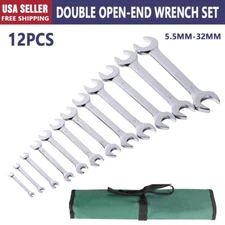 12PCS Double Open-End Wrench Set Includes Roll-up Storage Pouch /5mm-32mm Metric