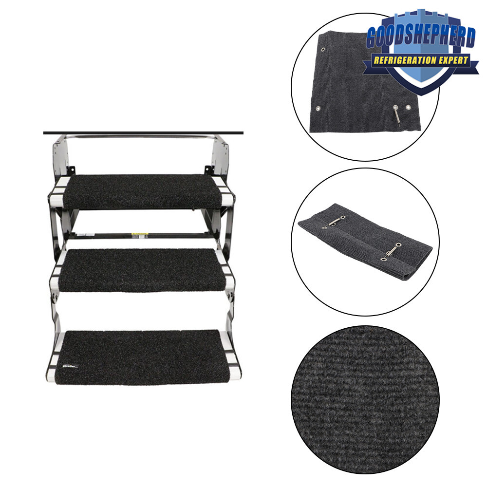 RVGUARD 3-Pack RV Step Rugs - 22 Inch Black Camper Stair Covers For Radius Steps