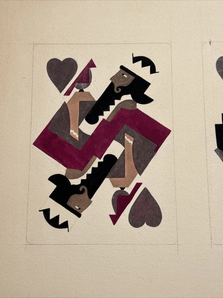 PINTURA ANTIGUA Ilustración Tarjetas de Juego de Poker Rey Reina FIRMADAS M CARL 1930 Foto 3 de 4