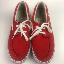 PF Flyers Boat Shoes Mens 10.5 Womens 12 Dionas Low Red White Topsiders Contrast