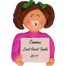 Personalized Christmas Ornament - Brunette Female Lost A Tooth