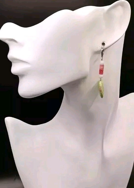 Boucles d'oreilles en argent 925 et quartz rose naturel taillé main