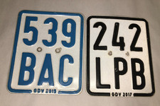 Germany Motorcycle License Plate Tags 539 BAC 2015 & 242 LPB 2017 Unused German
