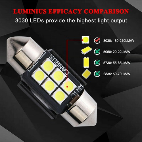 2X WINETIS DE3175 3022 Xenon White Festoon Dome Map Interior LED Light Bulbs 6K - Picture 6 of 9