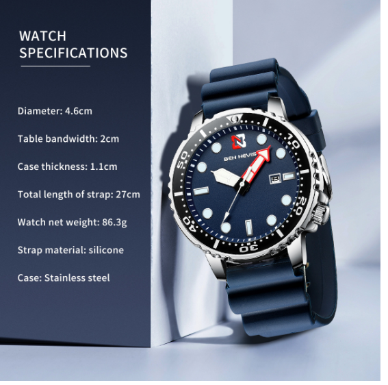 Waterproof Mens Silicone Watchband Quartz Sport Watch Date Stylish