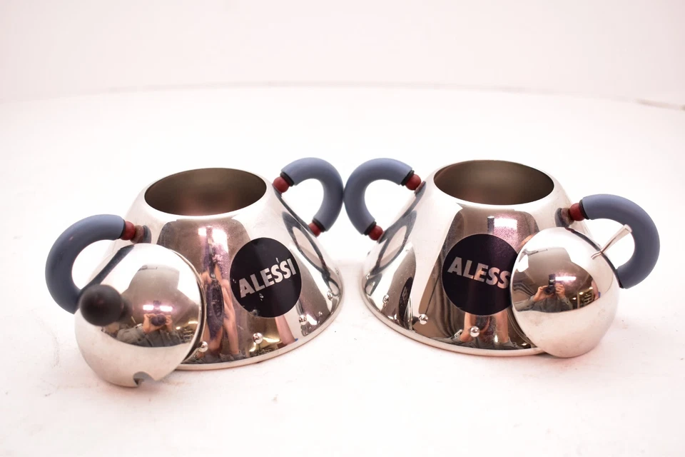 ALESSI Alessi Sugar Bowl & Creamer Michael Graves Blue Handles NO SPOON - Image 3 of 4